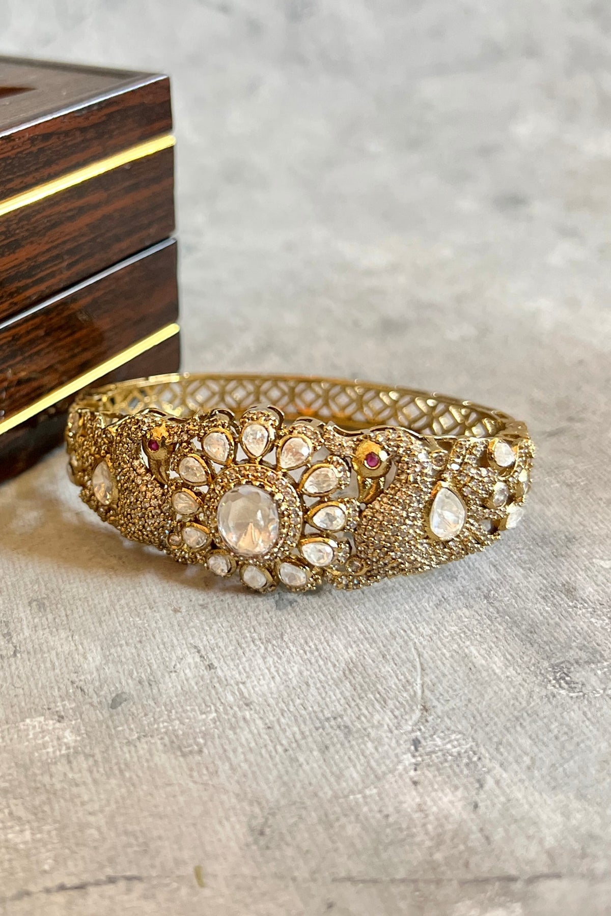 Gold Finish Kundan Polki & Zircon Bangle