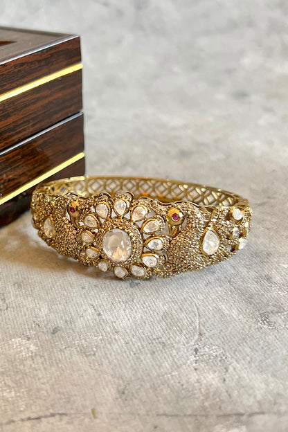 Gold Finish Kundan Polki & Zircon Bangle