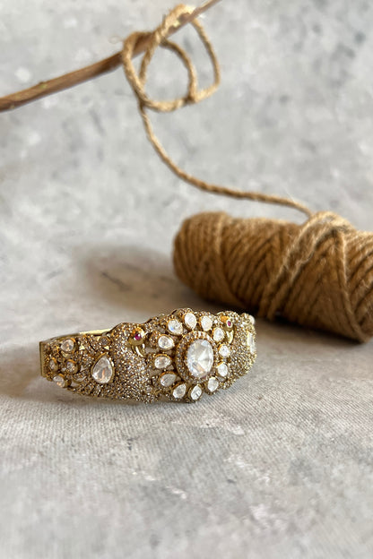 Gold Finish Kundan Polki & Zircon Bangle