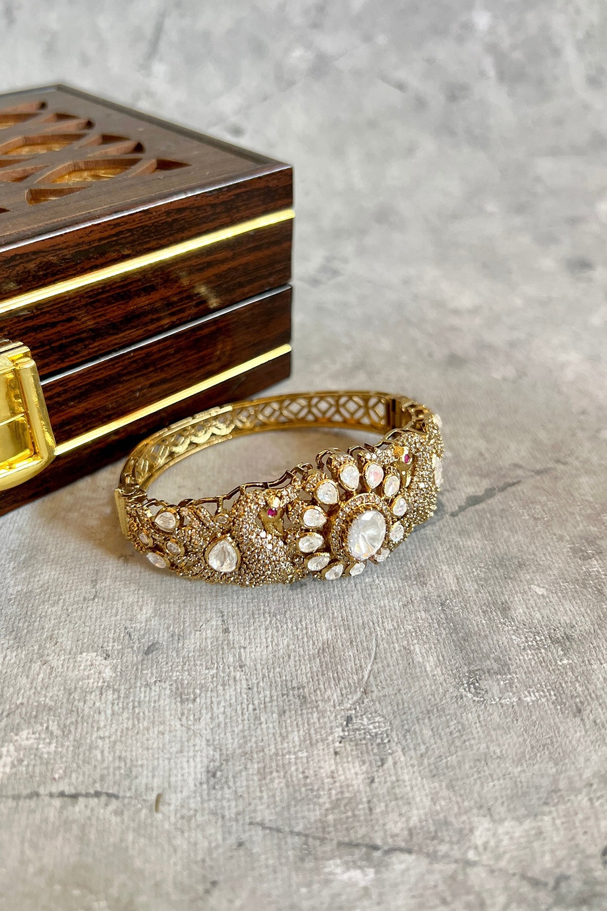 Gold Finish Kundan Polki & Zircon Bangle