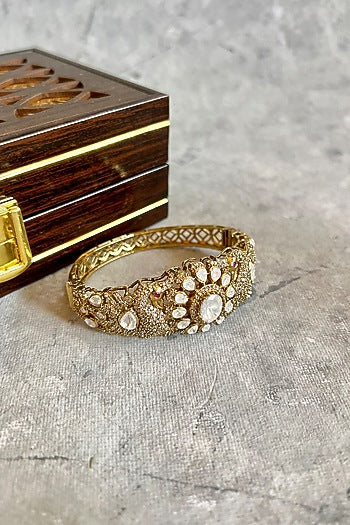 Gold Finish Kundan Polki & Zircon Bangle