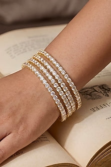 Gold Finish Precision-Set Crystal Bangles (Set Of 4)