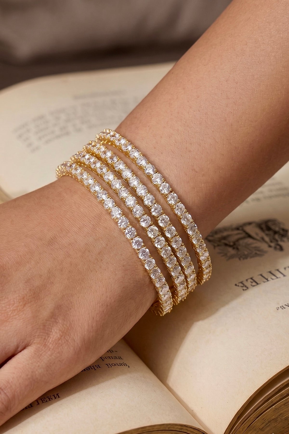Gold Finish Precision-Set Crystal Bangles (Set Of 4)