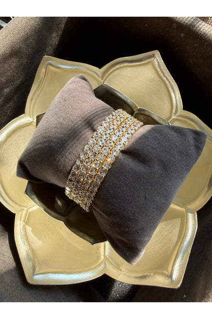 Gold Finish Precision-Set Crystal Bangles (Set Of 4)