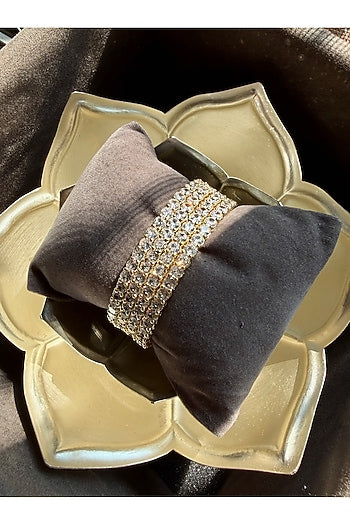Gold Finish Precision-Set Crystal Bangles (Set Of 4)