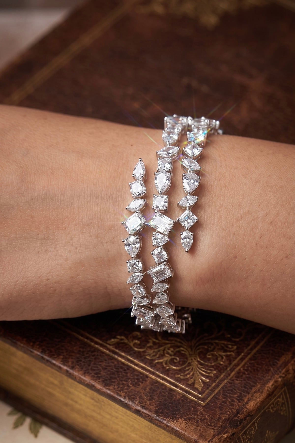White Rhodium Finish Zircon Bangle