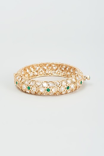 Gold Finish Kundan Polki & Emerald Stone Openable Bangle