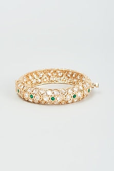 Gold Finish Kundan Polki & Emerald Stone Openable Bangle