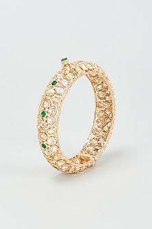 Gold Finish Kundan Polki & Emerald Stone Openable Bangle