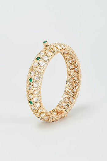 Gold Finish Kundan Polki & Emerald Stone Openable Bangle