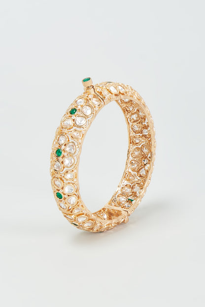 Gold Finish Kundan Polki & Emerald Stone Openable Bangle