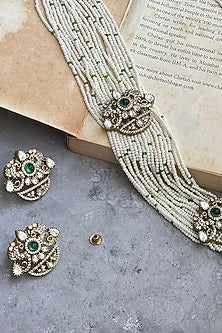 Gold Finish Kundan Polki & Pearl Long Necklace Set