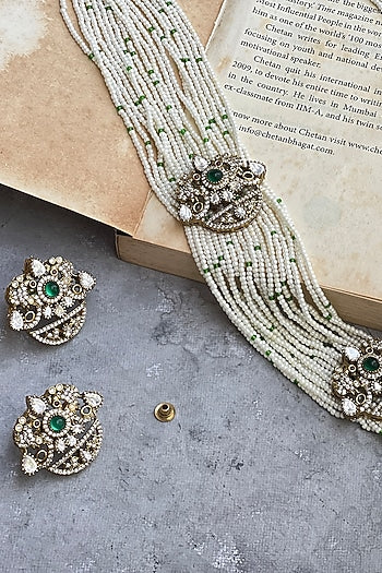Gold Finish Kundan Polki & Pearl Long Necklace Set