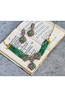 Gold Finish Kundan Polki & Jade Beads Choker Necklace Set