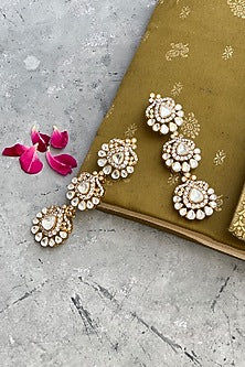 Gold Finish Kundan Polki Layered Earrings