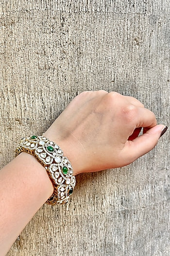 Antique Gold Finish Kundan Polki & Zircon Bangle