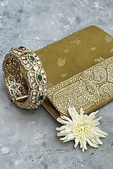 Antique Gold Finish Kundan Polki & Zircon Bangle