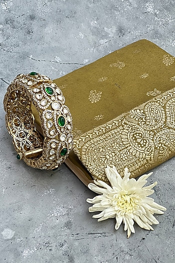 Antique Gold Finish Kundan Polki & Zircon Bangle