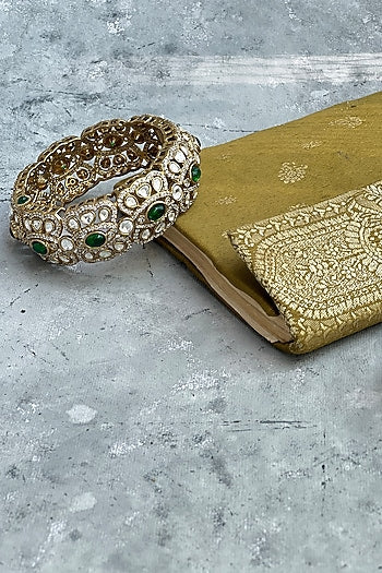 Antique Gold Finish Kundan Polki & Zircon Bangle