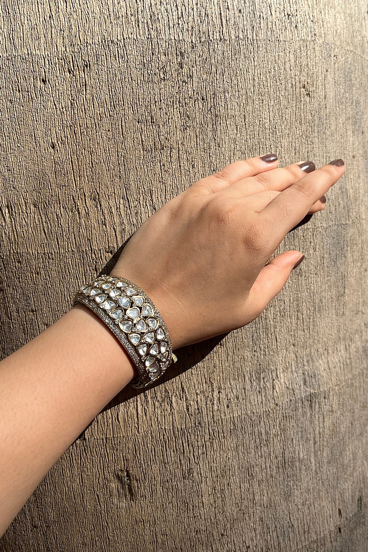 Gold Finish Kundan Polki Openable Kada