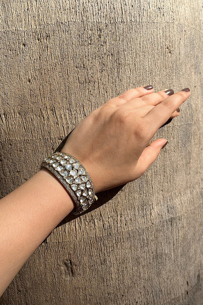 Gold Finish Kundan Polki Openable Kada