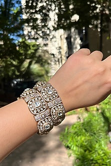 Antique Gold Finish Kundan Polki & Zircon Bangles (Set of 2)