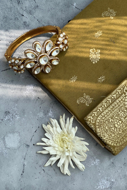 Gold Finish Kundan Polki Openable Bangle
