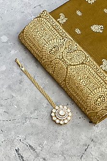 Gold Finish Kundan Polki & Zircon Maangtikka