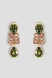 Gold Finish Green Swarovski Stone Dangler Earrings