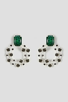 White Finish Green Swarovski Stone Hoop Earrings