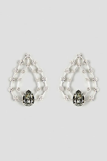 White Finish Pink Swarovski Stone Hoop Earrings