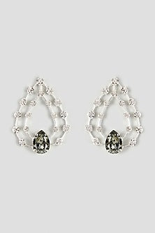 White Finish Pink Swarovski Stone Hoop Earrings