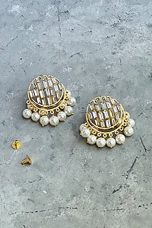 Gold Finish Swarovski & Pearl Stud Earrings