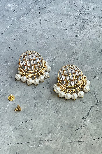 Gold Finish Swarovski & Pearl Stud Earrings