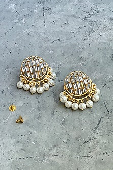 Gold Finish Swarovski & Pearl Stud Earrings
