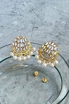 Gold Finish Swarovski & Pearl Stud Earrings