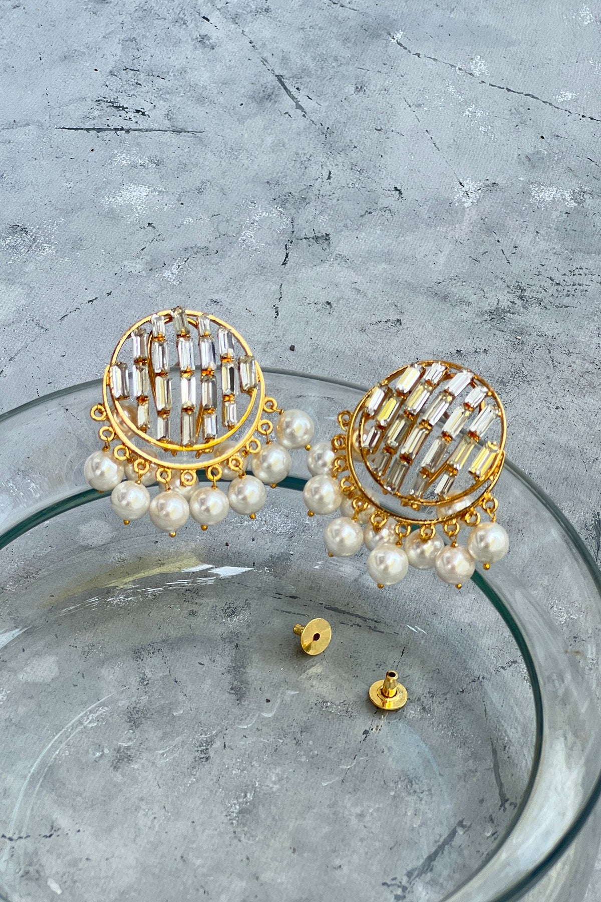 Gold Finish Swarovski & Pearl Stud Earrings