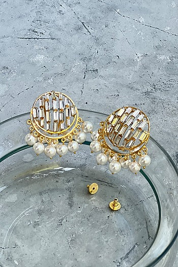 Gold Finish Swarovski & Pearl Stud Earrings