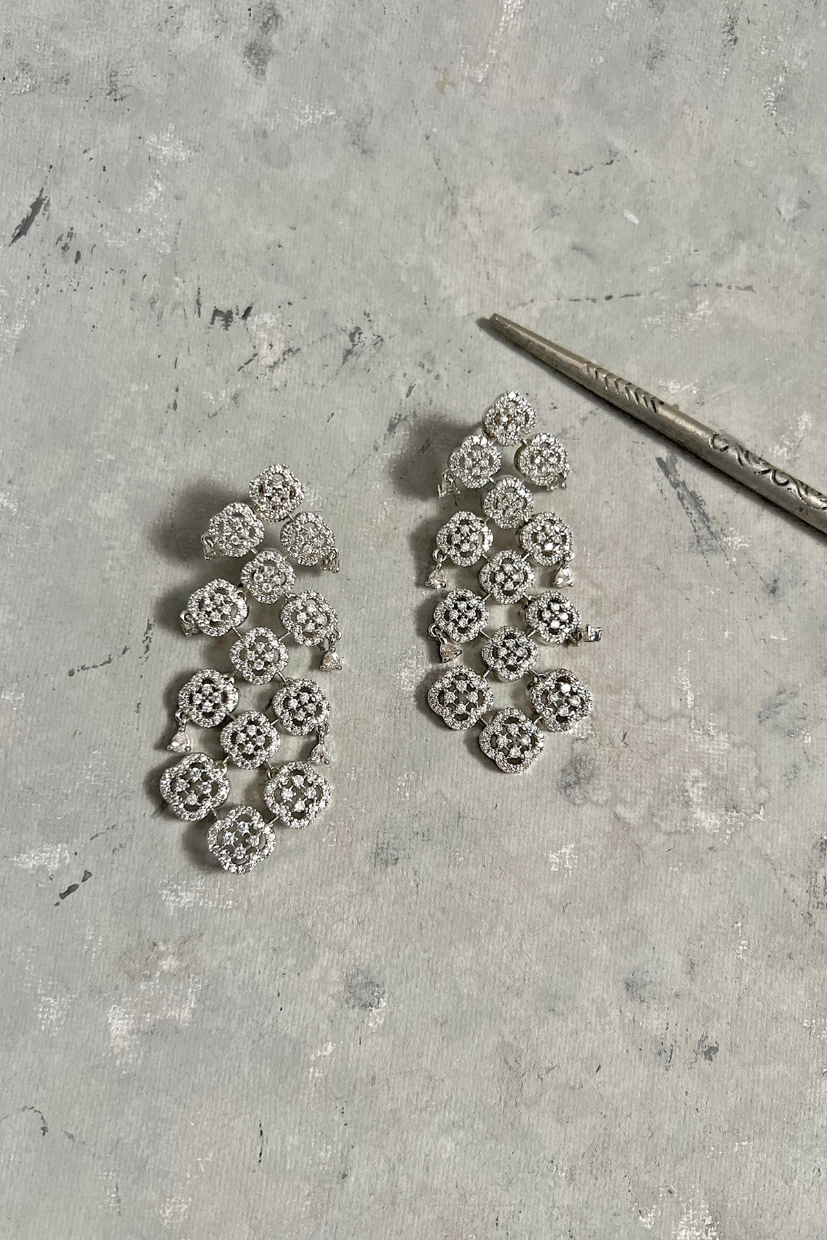 White Finish Zircon Dangler Earrings
