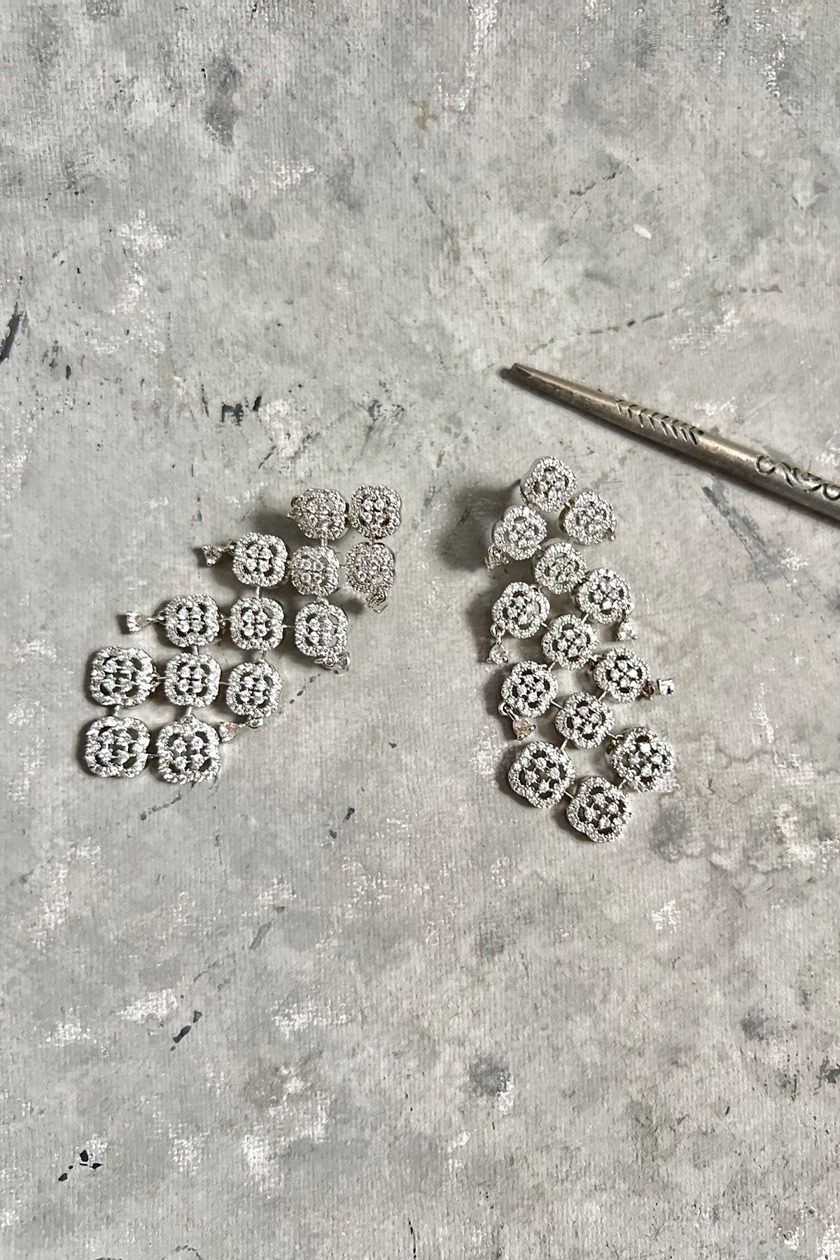 White Finish Zircon Dangler Earrings