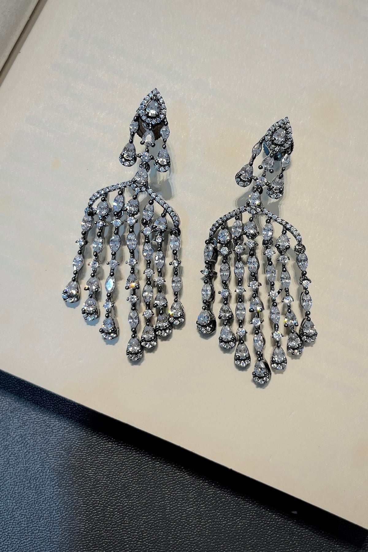 Black Rhodium Finish Zircon Dangler Earrings