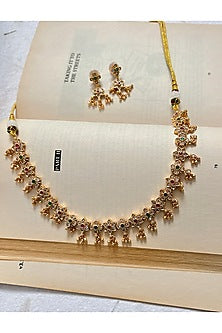 Gold Finish Floral Motif Temple Necklace Set