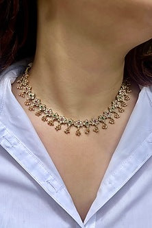 Gold Finish Floral Motif Temple Necklace Set