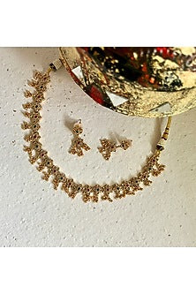 Gold Finish Floral Motif Temple Necklace Set