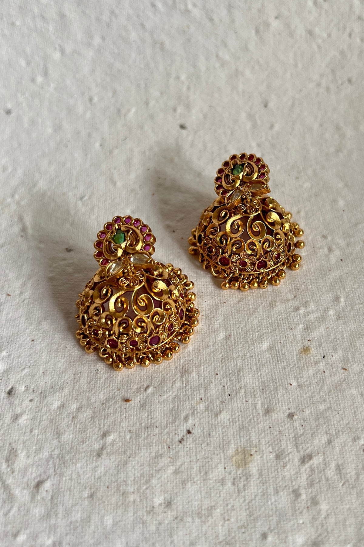 Gold Finish Temple Jhumka Earrings