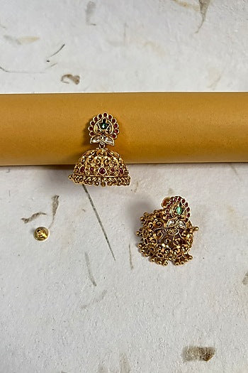 Gold Finish Temple Jhumka Earrings