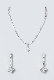 White Finish Zircon Long Necklace Set