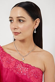 White Finish Zircon Long Necklace Set