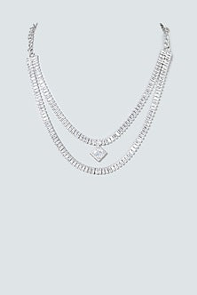 White Finish Zircon Long Necklace Set