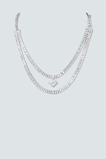 White Finish Zircon Long Necklace Set